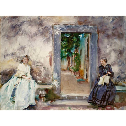 Doorway - the Garden Wall Black Modern Wood Framed Art Print with Double Matting by Sargent, John Singer