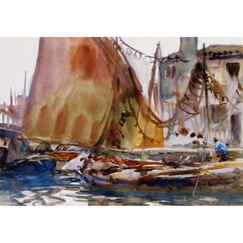 Drying Sails, 1902-04 Black Modern Wood Framed Art Print with Double Matting by Sargent, John Singer