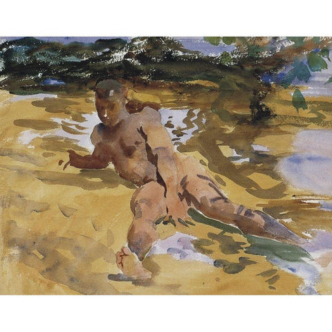 Figure on a Beach, Florida, 1917 Gold Ornate Wood Framed Art Print with Double Matting by Sargent, John Singer