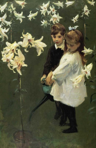 Garden Study of the Vickars Children 1884 White Modern Wood Framed Art Print with Double Matting by Sargent, John Singer