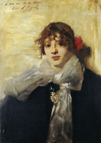 Head of a Young Woman 1880-82 White Modern Wood Framed Art Print with Double Matting by Sargent, John Singer