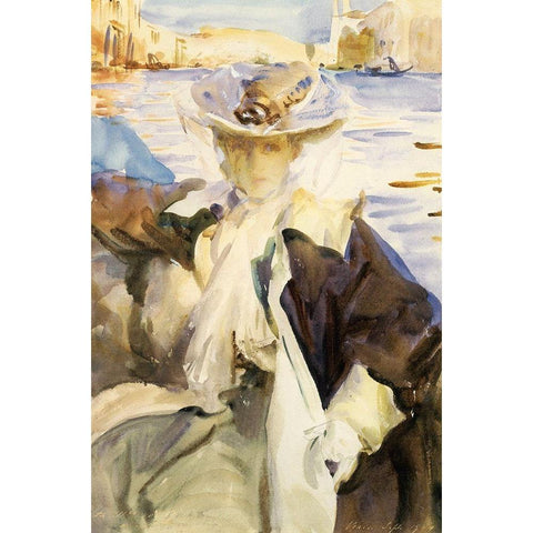 Jane De Glehn in a Gondola, 1904 Gold Ornate Wood Framed Art Print with Double Matting by Sargent, John Singer