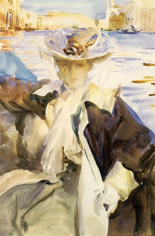 Jane De Glehn in a Gondola, 1904 Black Ornate Wood Framed Art Print with Double Matting by Sargent, John Singer