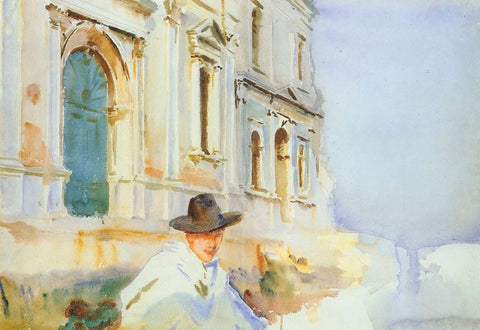 Man in a Gondola, Venice White Modern Wood Framed Art Print with Double Matting by Sargent, John Singer