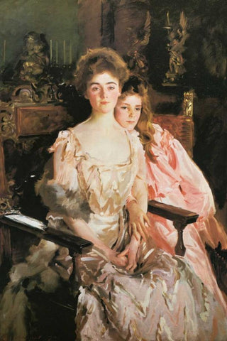 Mrs Fiske Warren and Daughter Rachel White Modern Wood Framed Art Print with Double Matting by Sargent, John Singer