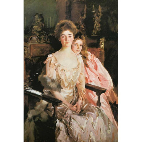 Mrs Fiske Warren and Daughter Rachel Gold Ornate Wood Framed Art Print with Double Matting by Sargent, John Singer