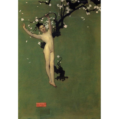 Nude Oriental Youth with Apple Blossom, 1878-79 White Modern Wood Framed Art Print by Sargent, John Singer