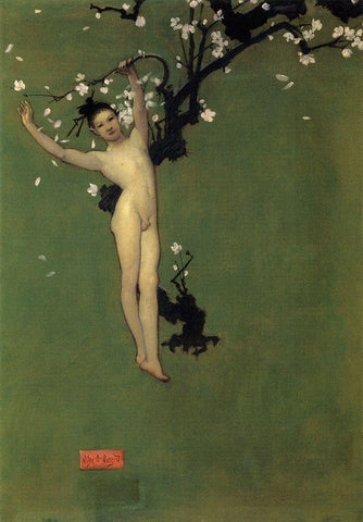 Nude Oriental Youth with Apple Blossom, 1878-79 White Modern Wood Framed Art Print with Double Matting by Sargent, John Singer