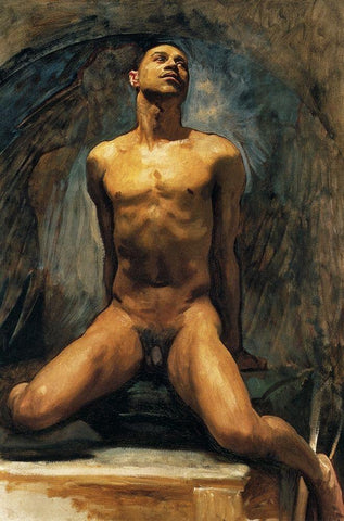 Nude Study of Thomas E. McKeller White Modern Wood Framed Art Print with Double Matting by Sargent, John Singer