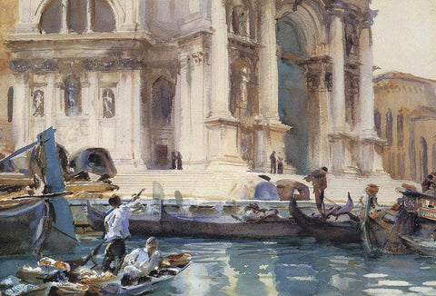 On the Steps of the Salute, 1906 White Modern Wood Framed Art Print with Double Matting by Sargent, John Singer