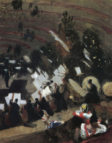 Rehearsal of Pas de Loup Orchestra at Cirque dHiver White Modern Wood Framed Art Print with Double Matting by Sargent, John Singer