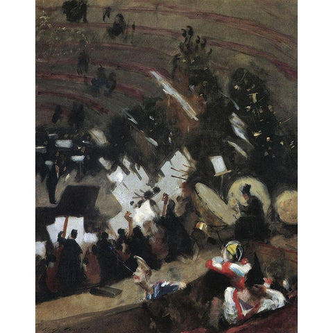 Rehearsal of Pas de Loup Orchestra at Cirque dHiver Black Modern Wood Framed Art Print with Double Matting by Sargent, John Singer
