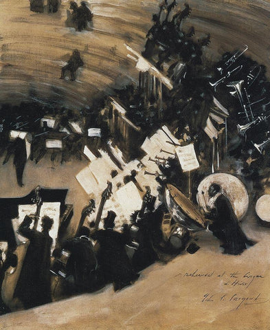 Rehearsal of the Pas de Loup Orchestra White Modern Wood Framed Art Print with Double Matting by Sargent, John Singer