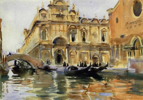Rio dei Mendicanti, Venice, 1909-13 Black Ornate Wood Framed Art Print with Double Matting by Sargent, John Singer