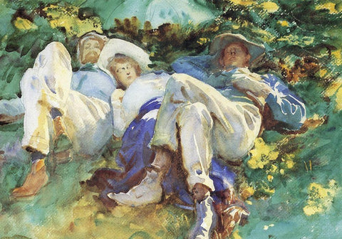 Siesta White Modern Wood Framed Art Print with Double Matting by Sargent, John Singer