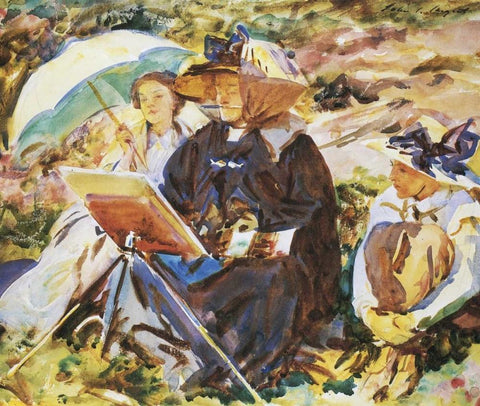 Simplon Pass, the Lesson White Modern Wood Framed Art Print with Double Matting by Sargent, John Singer