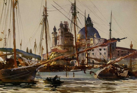 The Church of Santa Maria della Salute from Giudecca, 1904-09 White Modern Wood Framed Art Print with Double Matting by Sargent, John Singer