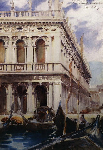 The Libreria, Venice, 1902-04 Black Ornate Wood Framed Art Print with Double Matting by Sargent, John Singer