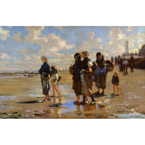 The Oyster Gatherers of Cancale White Modern Wood Framed Art Print by Sargent, John Singer