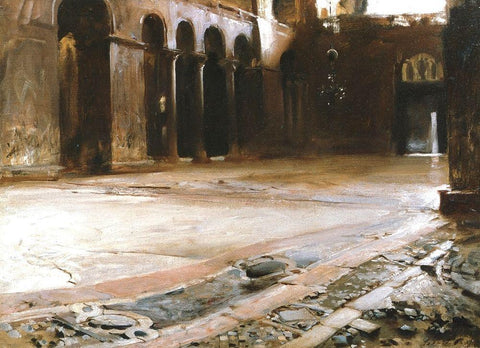 The Pavement of Saint Marks, 1898 White Modern Wood Framed Art Print with Double Matting by Sargent, John Singer