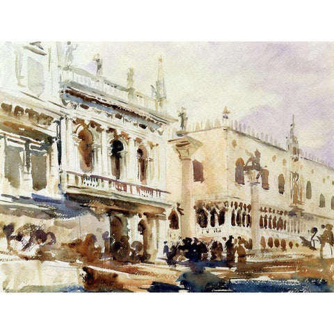 The Piazzetta and the Doges Palace Black Modern Wood Framed Art Print with Double Matting by Sargent, John Singer