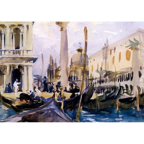 The Piazzetta with Gondolas, 1902-04 Black Modern Wood Framed Art Print with Double Matting by Sargent, John Singer