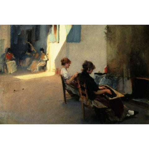 The Venetian Bead Stringers, c. 1880-82 Black Modern Wood Framed Art Print by Sargent, John Singer