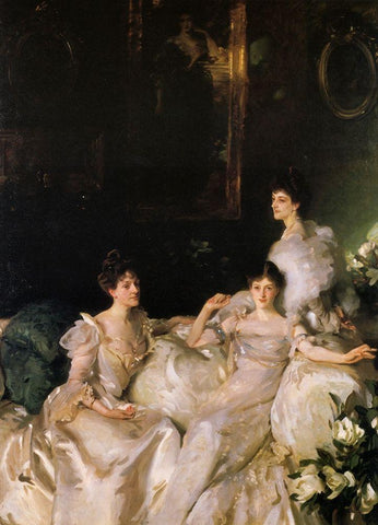 The Wyndham Sisters White Modern Wood Framed Art Print with Double Matting by Sargent, John Singer
