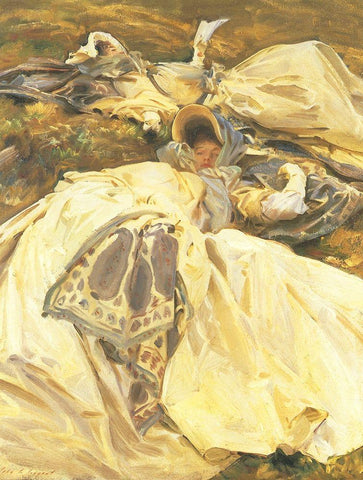Two Girls in White Dresses White Modern Wood Framed Art Print with Double Matting by Sargent, John Singer