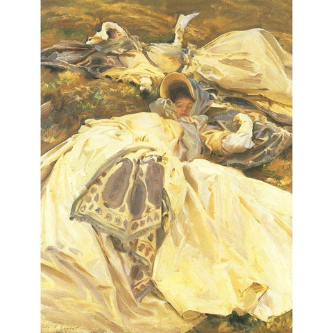 Two Girls in White Dresses Black Modern Wood Framed Art Print with Double Matting by Sargent, John Singer