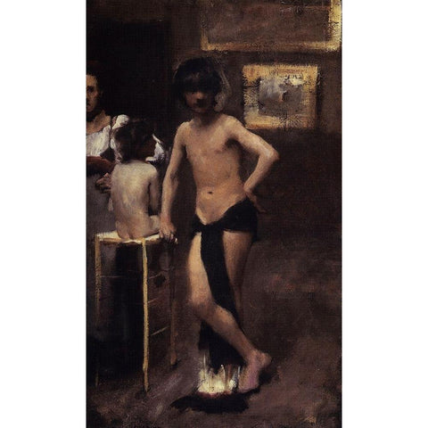 Two Nude Boys and a Woman in a Studio Interior, 1878-79 Black Modern Wood Framed Art Print with Double Matting by Sargent, John Singer