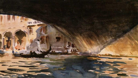 Under the Rialto Bridge, 1909 White Modern Wood Framed Art Print with Double Matting by Sargent, John Singer