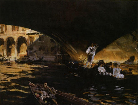 Under the Rialto Bridge, 1909 White Modern Wood Framed Art Print with Double Matting by Sargent, John Singer
