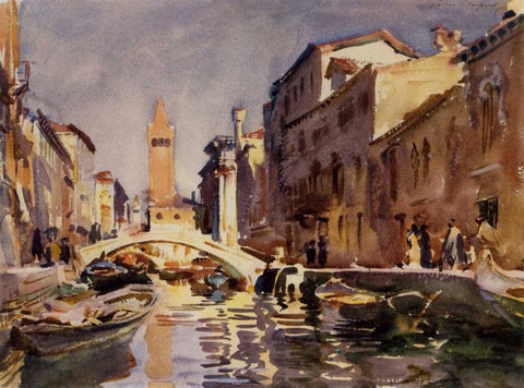 Venetian Canal, 1913 White Modern Wood Framed Art Print with Double Matting by Sargent, John Singer