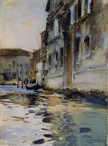 Venetian Canal; Palazzo Contarini degli Scrigni White Modern Wood Framed Art Print with Double Matting by Sargent, John Singer