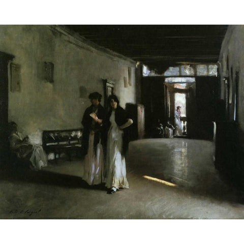 Venetian Interior, 1880 Black Modern Wood Framed Art Print with Double Matting by Sargent, John Singer