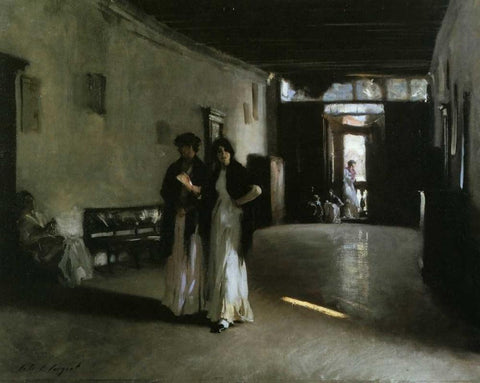 Venetian Interior, 1880 White Modern Wood Framed Art Print with Double Matting by Sargent, John Singer