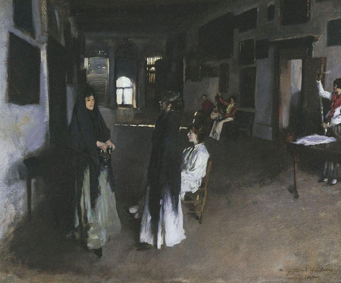 Venetian Interior, 1880 White Modern Wood Framed Art Print with Double Matting by Sargent, John Singer