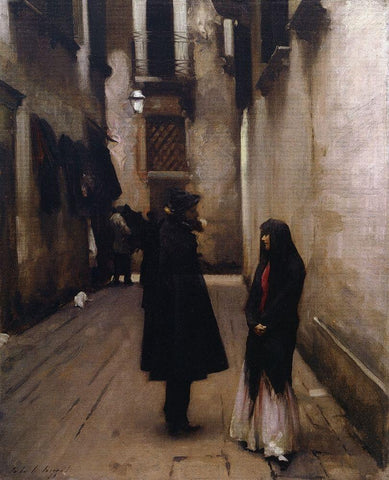 Venetian Street, 1880 White Modern Wood Framed Art Print with Double Matting by Sargent, John Singer