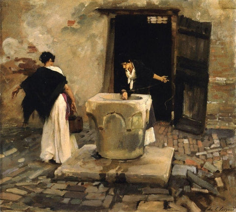 Venetian Water Carriers, ca. 1880-1882 White Modern Wood Framed Art Print with Double Matting by Sargent, John Singer