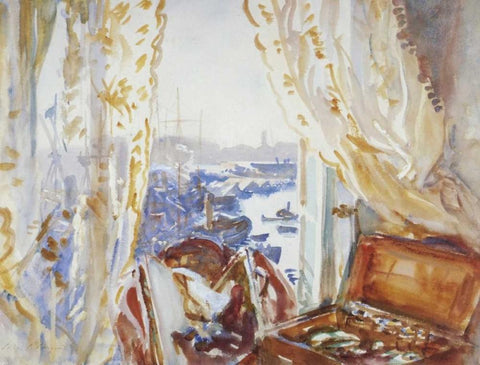 View from a Window, Genoa White Modern Wood Framed Art Print with Double Matting by Sargent, John Singer