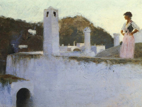 View of Capri, 1878 Black Ornate Wood Framed Art Print with Double Matting by Sargent, John Singer