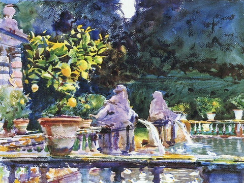 Villa de Marlia: a Fountain, 1910 White Modern Wood Framed Art Print with Double Matting by Sargent, John Singer