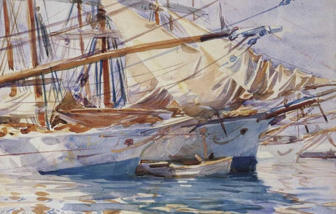 Yachts at Anchor, Palma de Majorca, 1912 White Modern Wood Framed Art Print with Double Matting by Sargent, John Singer