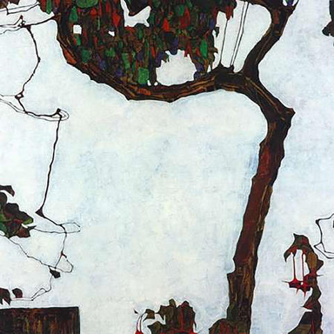 Autumn Tree With Fuchsias 1909 White Modern Wood Framed Art Print with Double Matting by Schiele, Egon