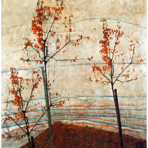 Autumn Trees 1911 White Modern Wood Framed Art Print by Schiele, Egon