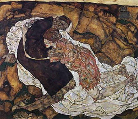 Death And Maiden Black Ornate Wood Framed Art Print with Double Matting by Schiele, Egon