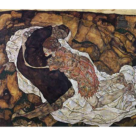 Death And Maiden Gold Ornate Wood Framed Art Print with Double Matting by Schiele, Egon