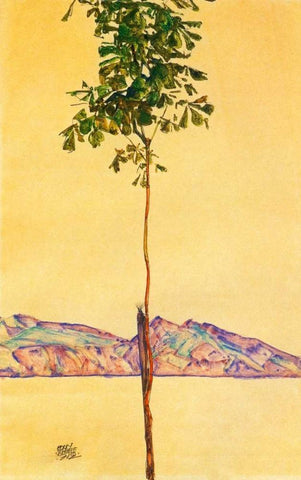 Little Tree 1912 White Modern Wood Framed Art Print with Double Matting by Schiele, Egon