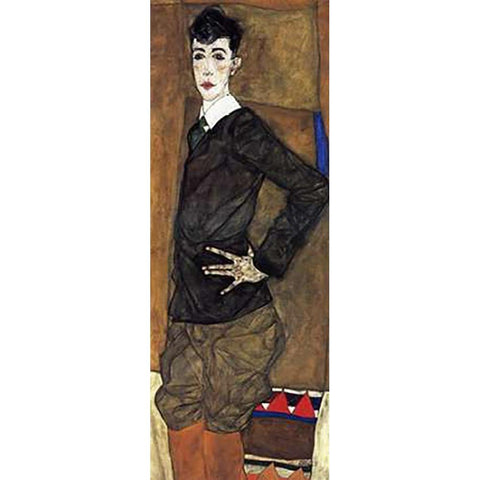 Portrait Of Erich Lederer Black Modern Wood Framed Art Print with Double Matting by Schiele, Egon